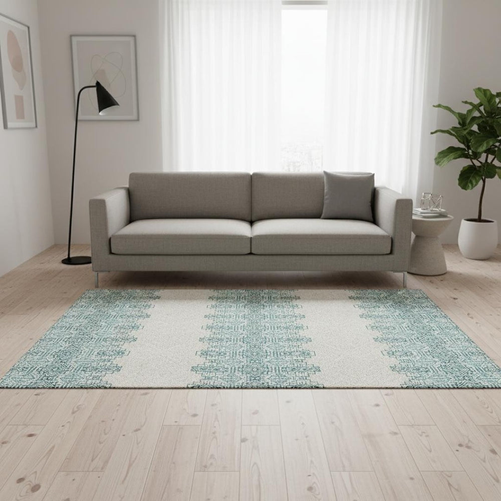 HomeRoots 5' X 8' Teal and Ivory Southwestern Area Rug – Washable, Stain Resistant, UV Protected for Homes 676748