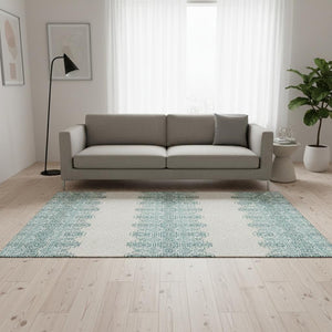 HomeRoots 5' X 8' Teal and Ivory Southwestern Area Rug – Washable, Stain Resistant, UV Protected for Homes 676748