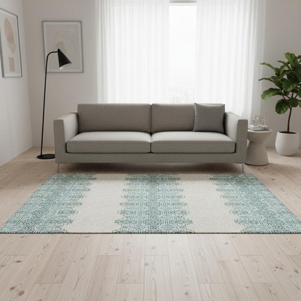 HomeRoots 5' X 8' Teal and Ivory Southwestern Area Rug – Washable, Stain Resistant, UV Protected for Homes 676748