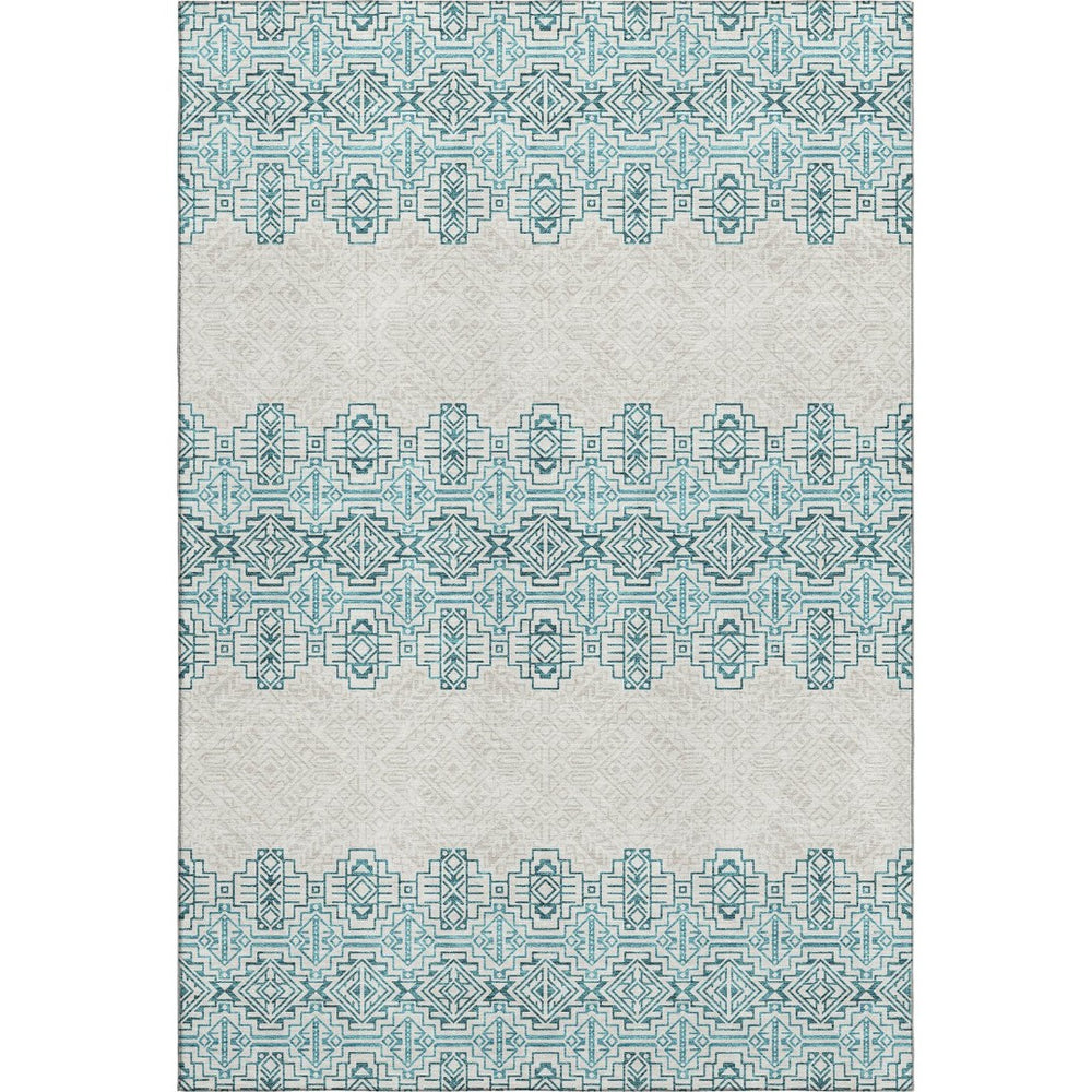 HomeRoots 5' X 8' Teal and Ivory Southwestern Area Rug – Washable, Stain Resistant, UV Protected for Homes 676748