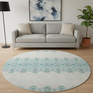 HomeRoots 8' Teal and Ivory Southwestern Round Rug - Washable, UV Protected, Perfect for Busy Homes & Style 676749