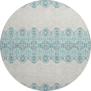 HomeRoots 8' Teal and Ivory Southwestern Round Rug - Washable, UV Protected, Perfect for Busy Homes & Style 676749