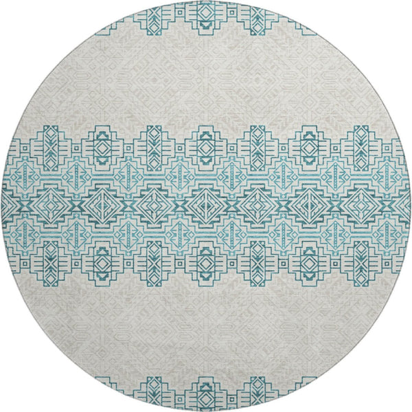 HomeRoots 8' Teal and Ivory Southwestern Round Rug - Washable, UV Protected, Perfect for Busy Homes & Style 676749