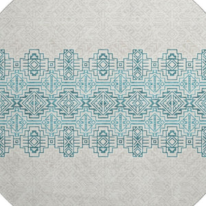 HomeRoots 8' Teal and Ivory Southwestern Round Rug - Washable, UV Protected, Perfect for Busy Homes & Style 676749