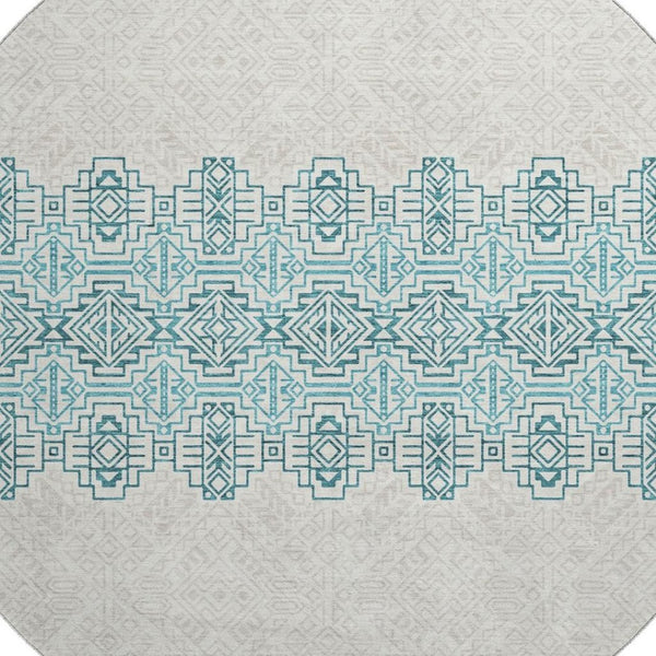 HomeRoots 8' Teal and Ivory Southwestern Round Rug - Washable, UV Protected, Perfect for Busy Homes & Style 676749