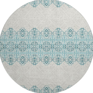 HomeRoots 8' Teal and Ivory Southwestern Round Rug - Washable, UV Protected, Perfect for Busy Homes & Style 676749