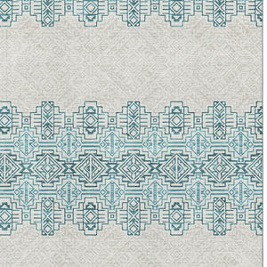 HomeRoots 8' X 10' Teal and Ivory Southwestern Area Rug – Stylish, Washable, UV-Protected for Busy Homes! 676750