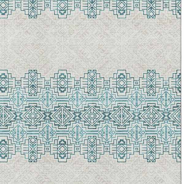 HomeRoots 8' X 10' Teal and Ivory Southwestern Area Rug – Stylish, Washable, UV-Protected for Busy Homes! 676750