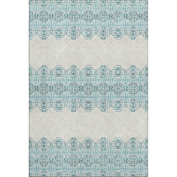 HomeRoots 9' X 12' Teal And Ivory Southwestern Area Rug – Durable, Washable, UV-Protected for Indoor/Outdoor Use 676751