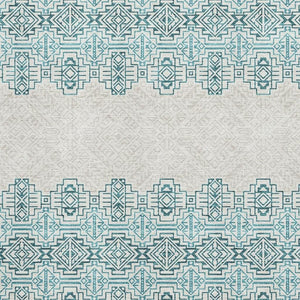 HomeRoots 9' X 12' Teal And Ivory Southwestern Area Rug – Durable, Washable, UV-Protected for Indoor/Outdoor Use 676751
