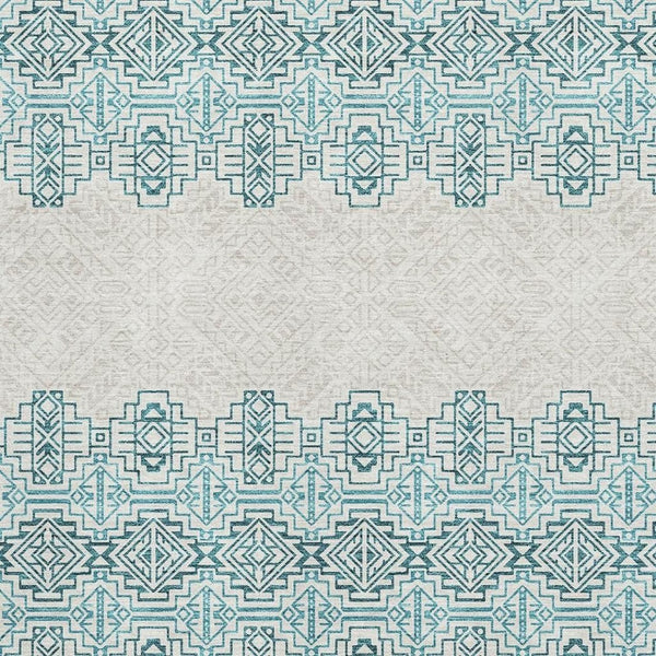 HomeRoots 9' X 12' Teal And Ivory Southwestern Area Rug – Durable, Washable, UV-Protected for Indoor/Outdoor Use 676751