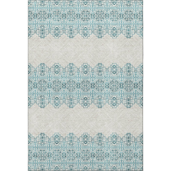 HomeRoots 9' X 12' Teal And Ivory Southwestern Area Rug – Durable, Washable, UV-Protected for Indoor/Outdoor Use 676751