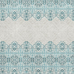 HomeRoots 10' Teal and Ivory Southwestern Washable Area Rug - Durable, UV Protected, Perfect for Large Spaces! 676752