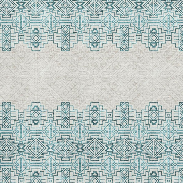 HomeRoots 10' Teal and Ivory Southwestern Washable Area Rug - Durable, UV Protected, Perfect for Large Spaces! 676752