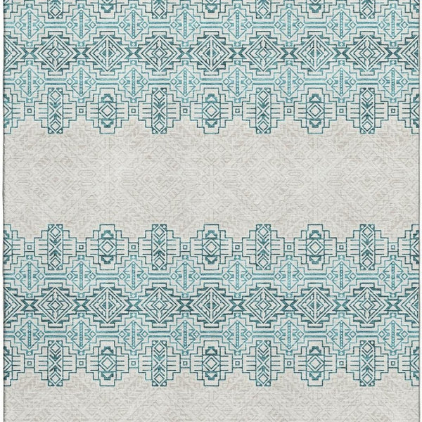 HomeRoots 10' Teal and Ivory Southwestern Washable Area Rug - Durable, UV Protected, Perfect for Large Spaces! 676752