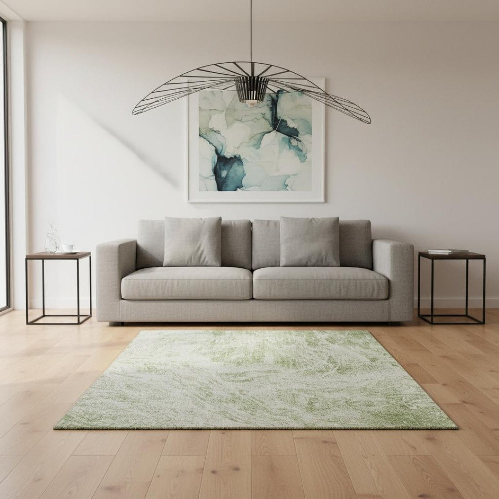 HomeRoots 5' X 8' Artichoke Green & Ivory Abstract Area Rug – Stylish, Washable & UV-Protected for Home Elegance 676754