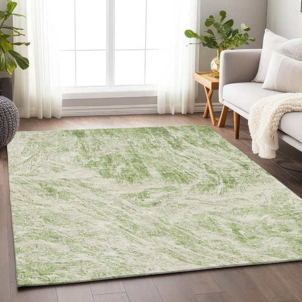 HomeRoots 5' X 8' Artichoke Green & Ivory Abstract Area Rug – Stylish, Washable & UV-Protected for Home Elegance 676754