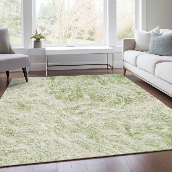 HomeRoots 5' X 8' Artichoke Green & Ivory Abstract Area Rug – Stylish, Washable & UV-Protected for Home Elegance 676754