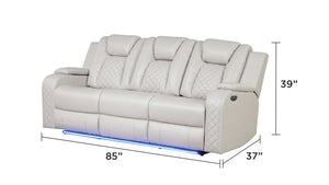 English Elm BENZ LED Power Reclining Sofa in Ice Faux Leather with Adjustable Headrests, Cupholders & Lights 659436286627