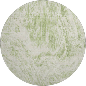 HomeRoots 8' Artichoke Green and Ivory Abstract Round Rug - Durable, Washable, UV-Protected for Modern Spaces 676755