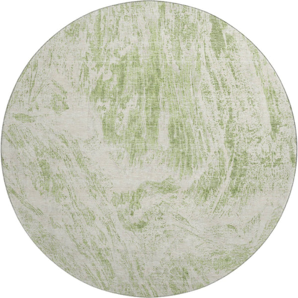 HomeRoots 8' Artichoke Green and Ivory Abstract Round Rug - Durable, Washable, UV-Protected for Modern Spaces 676755