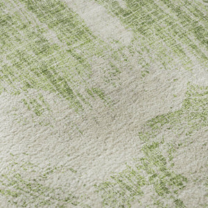HomeRoots 8' Artichoke Green and Ivory Abstract Round Rug - Durable, Washable, UV-Protected for Modern Spaces 676755