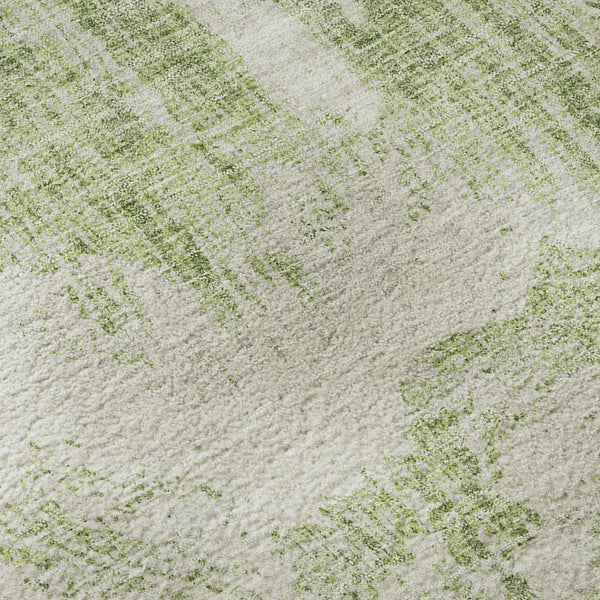 HomeRoots 8' Artichoke Green and Ivory Abstract Round Rug - Durable, Washable, UV-Protected for Modern Spaces 676755