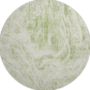 HomeRoots 8' Artichoke Green and Ivory Abstract Round Rug - Durable, Washable, UV-Protected for Modern Spaces 676755