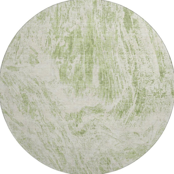 HomeRoots 8' Artichoke Green and Ivory Abstract Round Rug - Durable, Washable, UV-Protected for Modern Spaces 676755