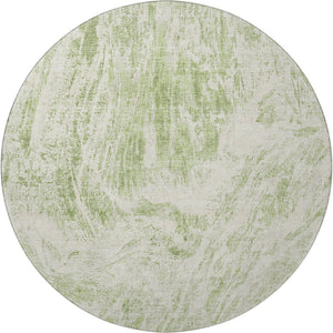 HomeRoots 8' Artichoke Green and Ivory Abstract Round Rug - Durable, Washable, UV-Protected for Modern Spaces 676755