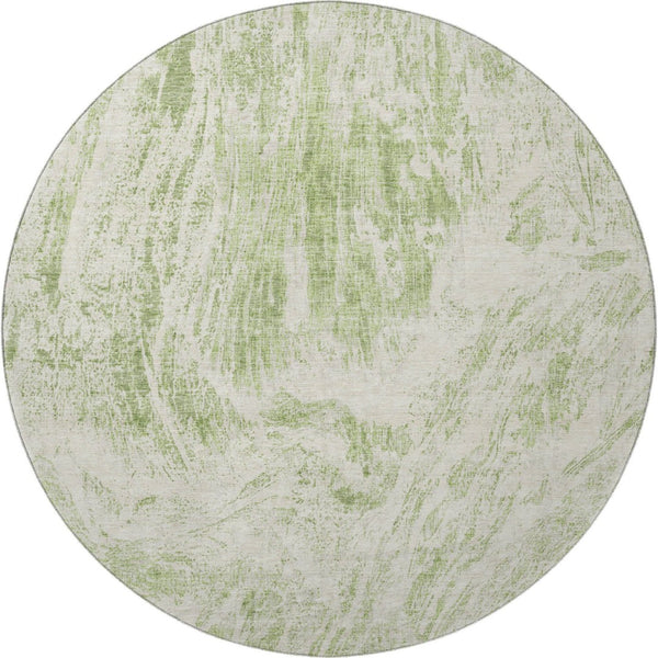 HomeRoots 8' Artichoke Green and Ivory Abstract Round Rug - Durable, Washable, UV-Protected for Modern Spaces 676755