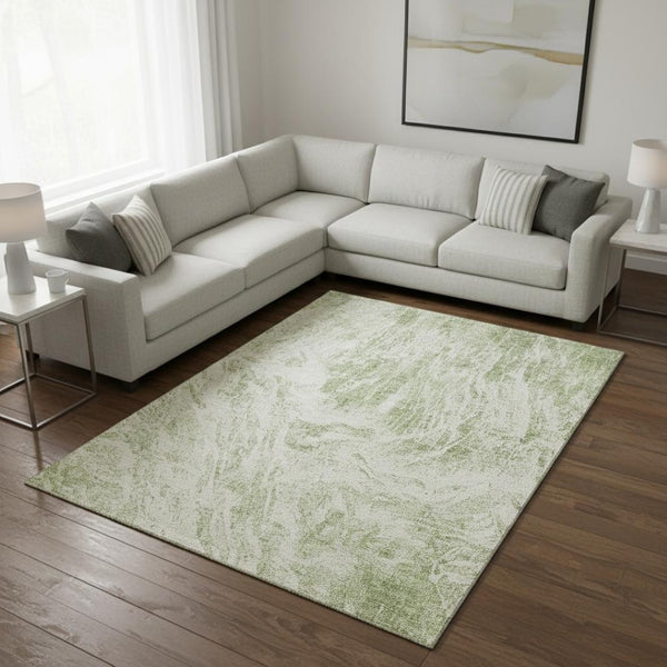 HomeRoots 8' X 10' Artichoke Green Abstract Washable Area Rug with UV Protection for Modern Homes & Families 676756