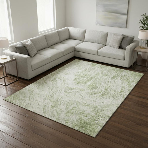 HomeRoots 9' X 12' Artichoke Green Abstract Area Rug - Washable, UV Protected, Stylish & Durable for Any Room 676757