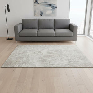 HomeRoots 5' X 8' Beige and Ivory Abstract Area Rug - Washable, UV Protected, Stylish for Busy Homes 676760