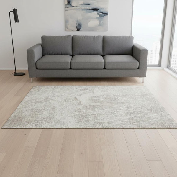 HomeRoots 5' X 8' Beige and Ivory Abstract Area Rug - Washable, UV Protected, Stylish for Busy Homes 676760