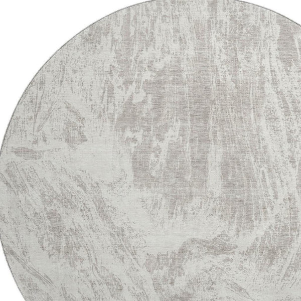 HomeRoots 8' Beige and Ivory Abstract Round Rug - Washable, UV-Protected, Durable & Stain-Resistant Design 676761