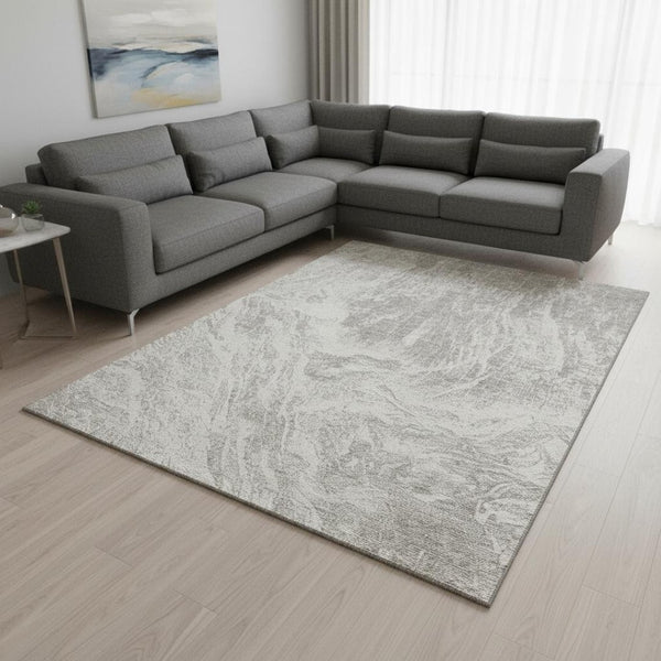 HomeRoots 8' X 10' Beige And Ivory Abstract Washable Area Rug - Durable, Stylish Design with UV Protection! 676762