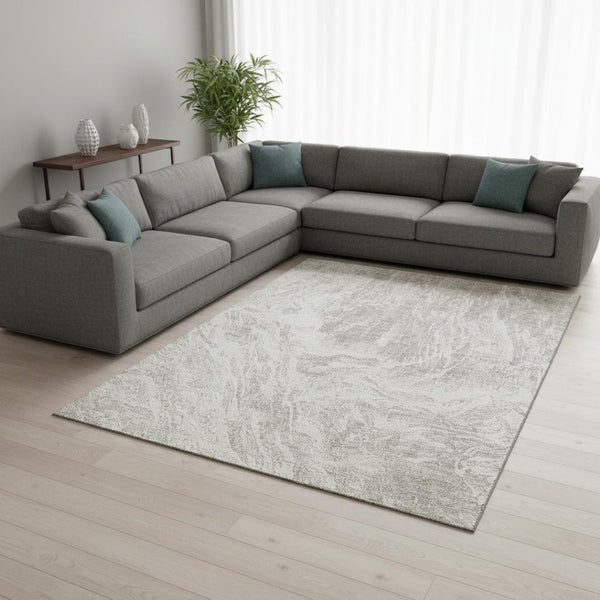HomeRoots 10' X 14' Beige & Ivory Abstract Washable Area Rug - Durable, UV-Protected, Modern Style for Homes 676764
