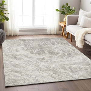 HomeRoots 10' X 14' Beige & Ivory Abstract Washable Area Rug - Durable, UV-Protected, Modern Style for Homes 676764