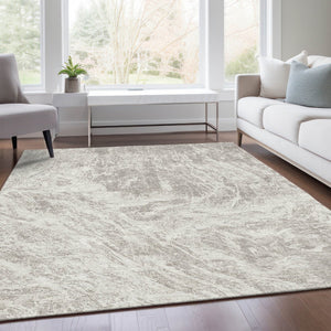 HomeRoots 10' X 14' Beige & Ivory Abstract Washable Area Rug - Durable, UV-Protected, Modern Style for Homes 676764