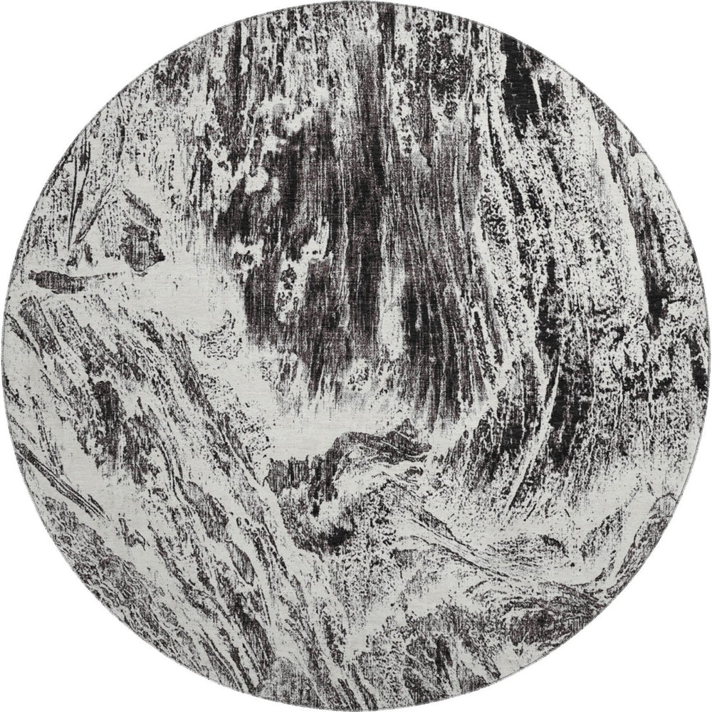 HomeRoots 8' Black And Ivory Abstract Round Rug – Washable, UV Protected, Stain Resistant & Stylish Home Decor 676767