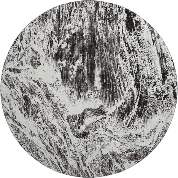 HomeRoots 8' Black And Ivory Abstract Round Rug – Washable, UV Protected, Stain Resistant & Stylish Home Decor 676767