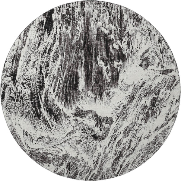 HomeRoots 8' Black And Ivory Abstract Round Rug – Washable, UV Protected, Stain Resistant & Stylish Home Decor 676767