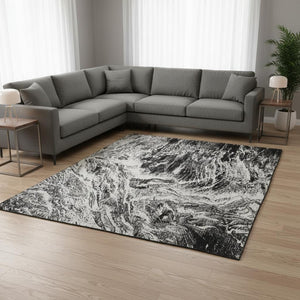 HomeRoots 8' X 10' Black and Ivory Abstract Washable Area Rug – Stylish, Durable, UV-Protected for Any Room 676768