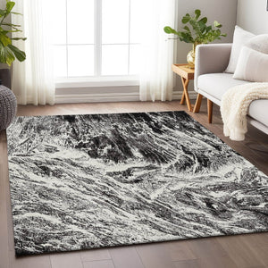 HomeRoots 8' X 10' Black and Ivory Abstract Washable Area Rug – Stylish, Durable, UV-Protected for Any Room 676768
