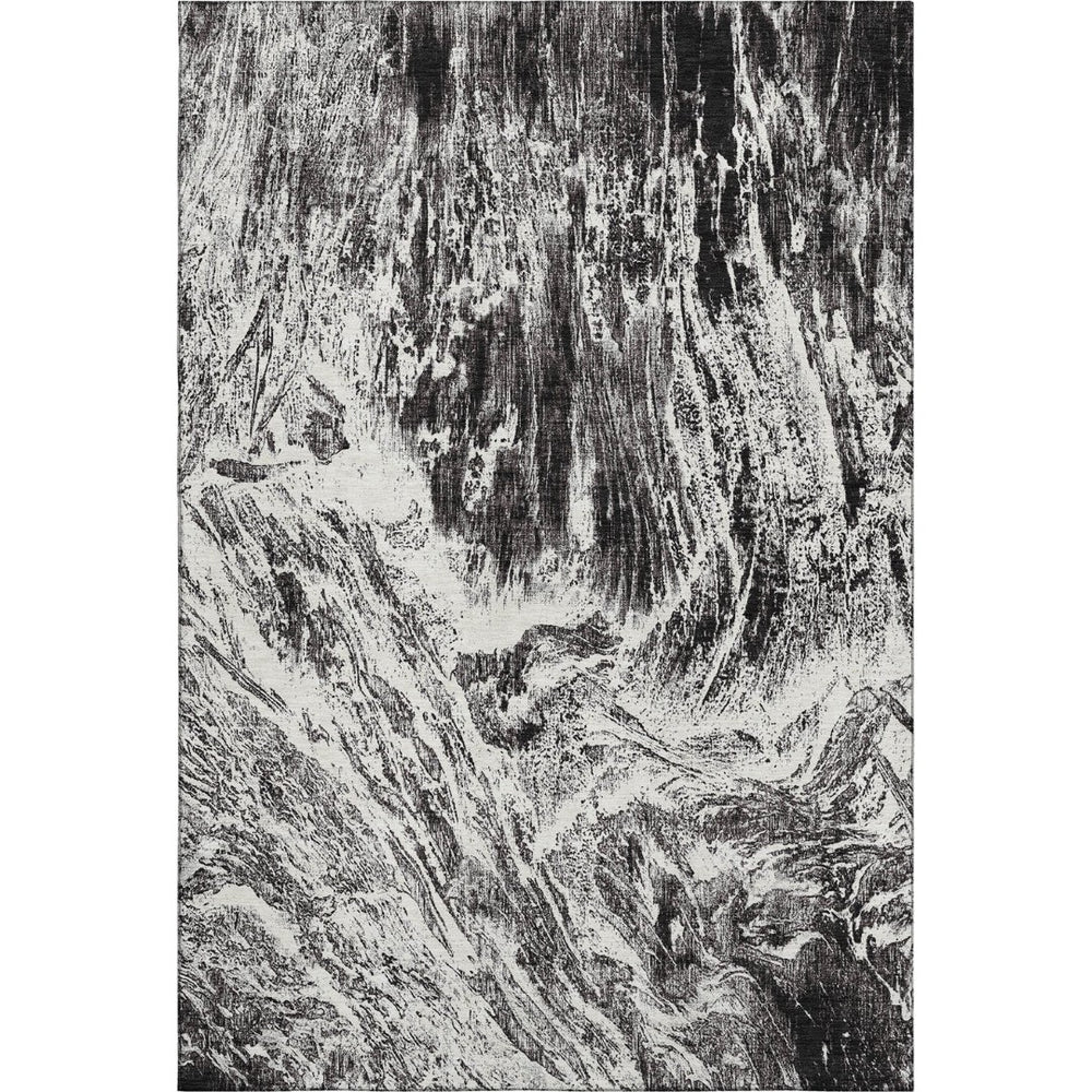 HomeRoots 8' X 10' Black and Ivory Abstract Washable Area Rug – Stylish, Durable, UV-Protected for Any Room 676768
