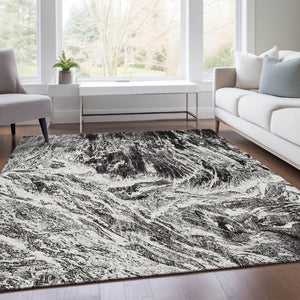 HomeRoots 8' X 10' Black and Ivory Abstract Washable Area Rug – Stylish, Durable, UV-Protected for Any Room 676768
