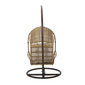 English Elm Malia Woven Rattan Outdoor Hanging Chair with Iron Stand and Plush Cushion Included 67677.00LBGE_62075.00HNGBRN