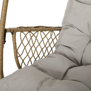 English Elm Malia Woven Rattan Outdoor Hanging Chair with Iron Stand and Plush Cushion Included 67677.00LBGE_62075.00HNGBRN