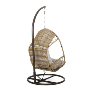 English Elm Malia Woven Rattan Outdoor Hanging Chair with Iron Stand and Plush Cushion Included 67677.00LBGE_62075.00HNGBRN